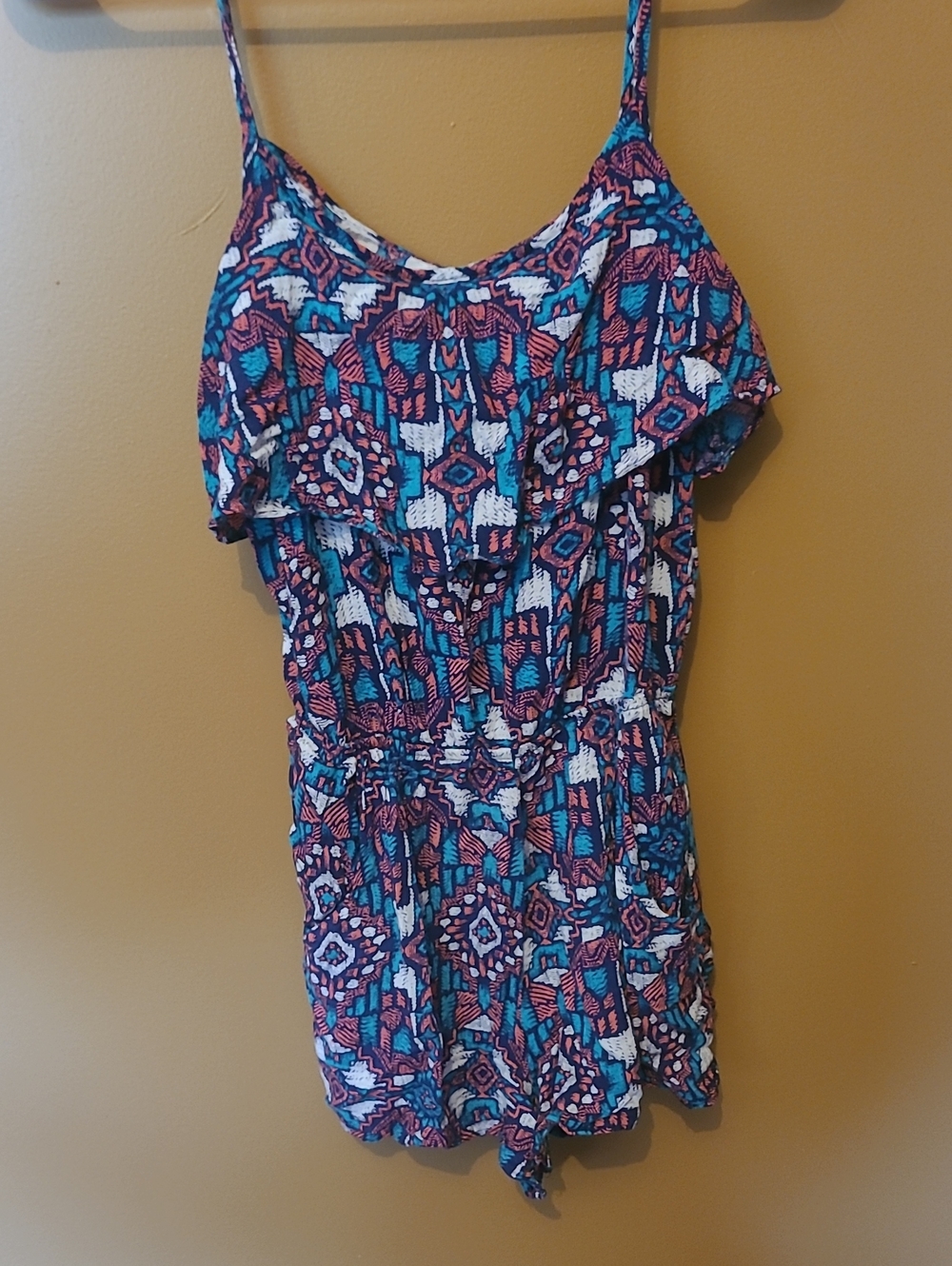 Charlotte Russe Sleeveless Romper in Teal, Pink & Black